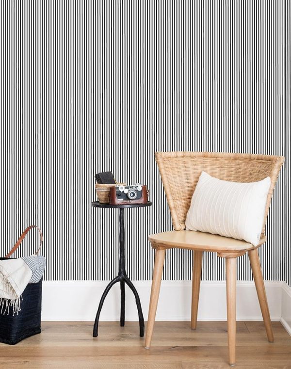 Pinstripe  Wallpaper by Sugar Paper - Black Supply