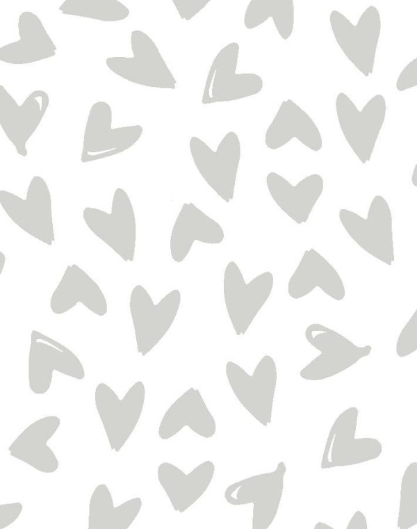 Hearts  Wallpaper by Sugar Paper - Grey On White For Sale