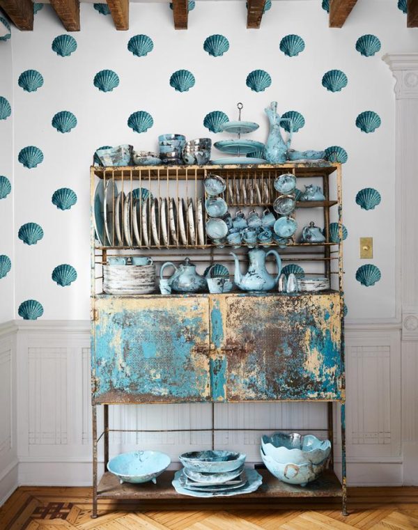 Seashell  Wallpaper by Wallshoppe - Teal Hot on Sale