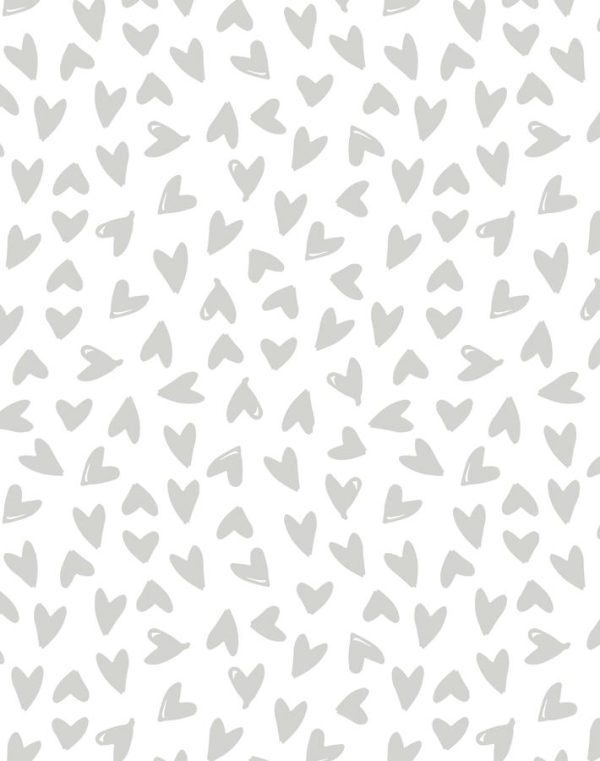 Hearts  Wallpaper by Sugar Paper - Grey On White For Sale