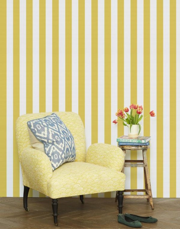 Candy Stripe  Wallpaper by Wallshoppe - Yellow on Sale