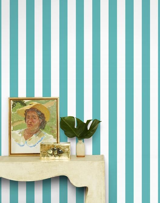 Candy Stripe  Wallpaper by Wallshoppe - Teal For Discount