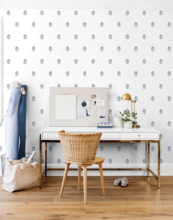 Block Print  Wallpaper by Sugar Paper - French Blue On White Online now