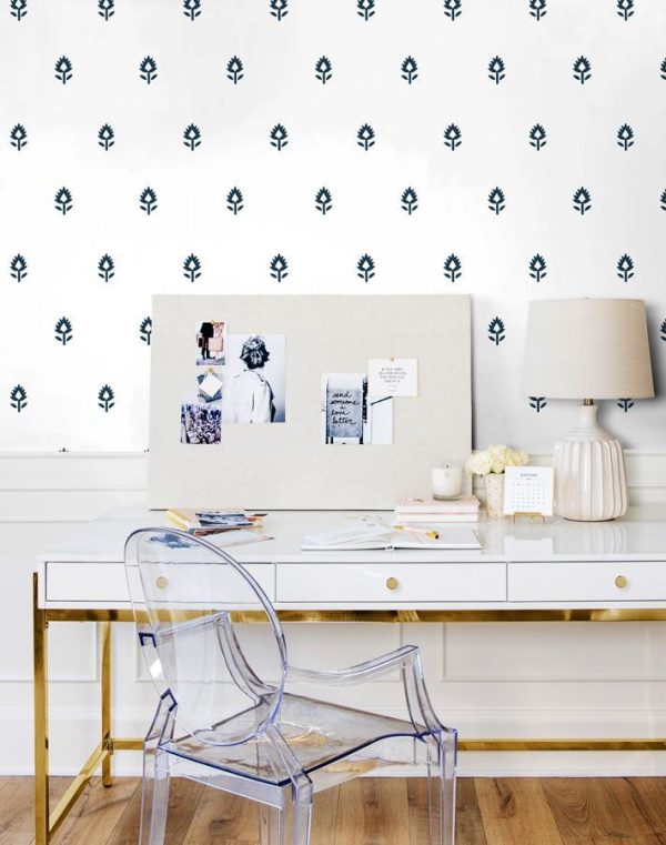 Block Print  Wallpaper by Sugar Paper - Navy On White Online Hot Sale