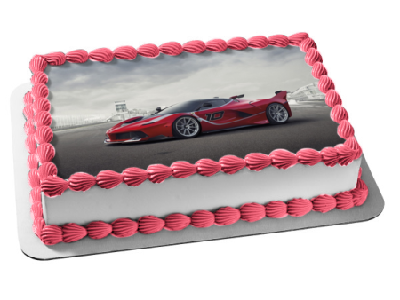 Red Race Car #10 Grey Sky Background Edible Cake Topper Image ABPID24336 Hot on Sale