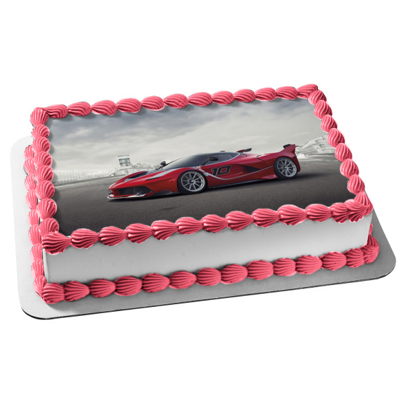 Red Race Car #10 Grey Sky Background Edible Cake Topper Image ABPID24336 Hot on Sale