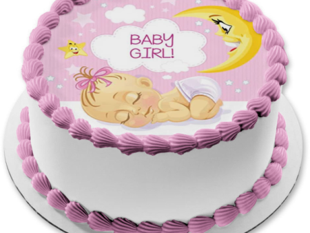 Baby Girl Sleeping Cartoon Baby Moon Stars Edible Cake Topper Image ABPID22011 Hot on Sale