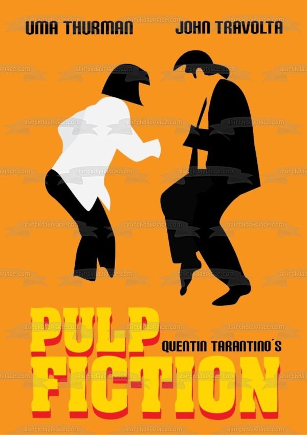 Pulp Fiction Quentin Tarantino Vincent Mia Wallace Dancing Orange Background Uma Thurman John Travolta Edible Cake Topper Image ABPID27150 Supply