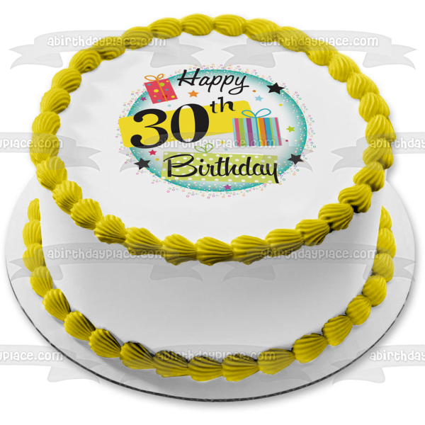 Happy 30th Birthday Presents Stars Edible Cake Topper Image ABPID13219 Fashion