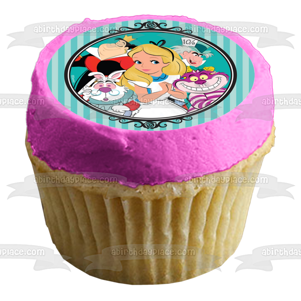 Alice In Wonderland Cheshire Cat Queen of Hearts White Rabbit the Mad Hatter Edible Cake Topper Image ABPID21977 Online