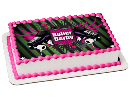 Roller Derby Black Roller Skates Green Black Background Edible Cake Topper Image ABPID13558 Hot on Sale