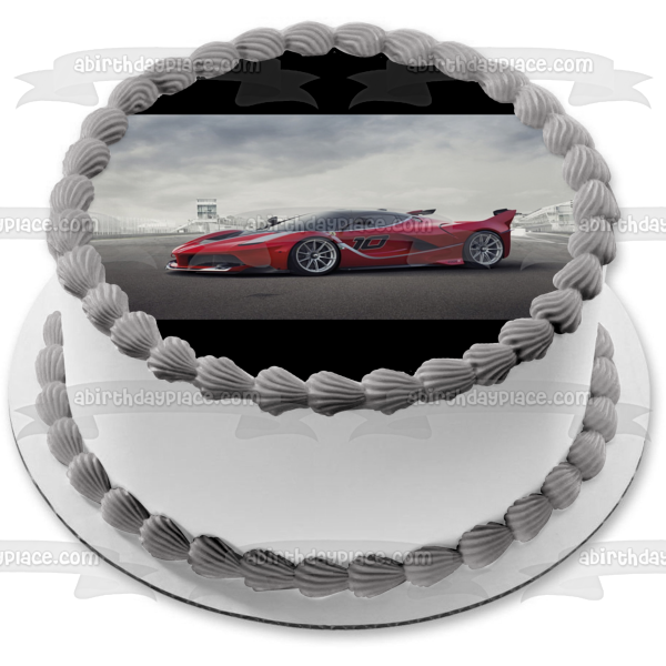 Red Race Car #10 Grey Sky Background Edible Cake Topper Image ABPID24336 Hot on Sale