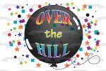 Happy Birthday Over the Hill Black Balloon Stars Squares Confetti Edible Cake Topper Image ABPID13110 Online now