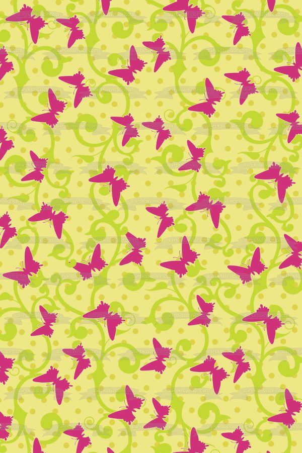 Purple Butterflies Green Polka Dot and Vines Edible Cake Topper Image ABPID13122 Sale