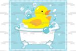 Rubber Ducky Bathtub Bubbles Blue Background Edible Cake Topper Image ABPID13572 Supply