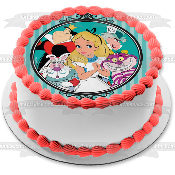 Alice In Wonderland Cheshire Cat Queen of Hearts White Rabbit the Mad Hatter Edible Cake Topper Image ABPID21977 Online