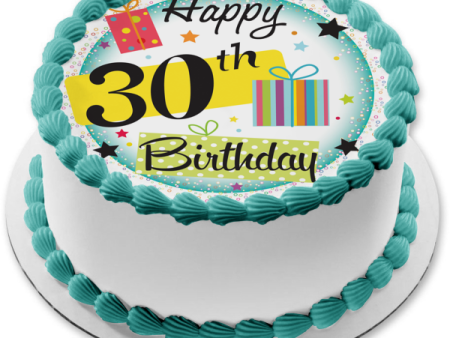 Happy 30th Birthday Presents Stars Edible Cake Topper Image ABPID13219 Fashion