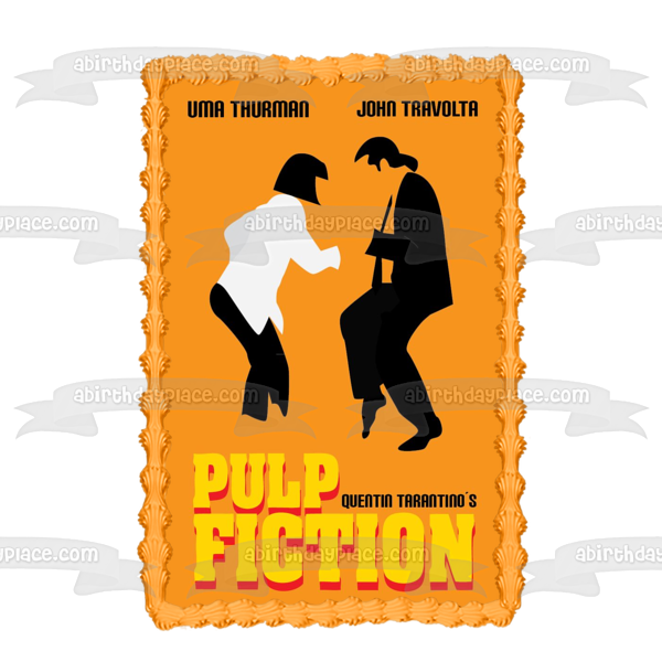 Pulp Fiction Quentin Tarantino Vincent Mia Wallace Dancing Orange Background Uma Thurman John Travolta Edible Cake Topper Image ABPID27150 Supply