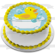 Rubber Ducky Bathtub Bubbles Blue Background Edible Cake Topper Image ABPID13572 Supply