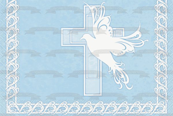 Boy Baptism White Dove Edible Cake Topper Image ABPID05555 on Sale