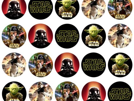 Star Wars Classic Logo Luke Skywalker Chewbaca Princess Leia Darth Vader Light Sabers Yoda and Storm Troopers Edible Cupcake Topper Images ABPID06022 Sale