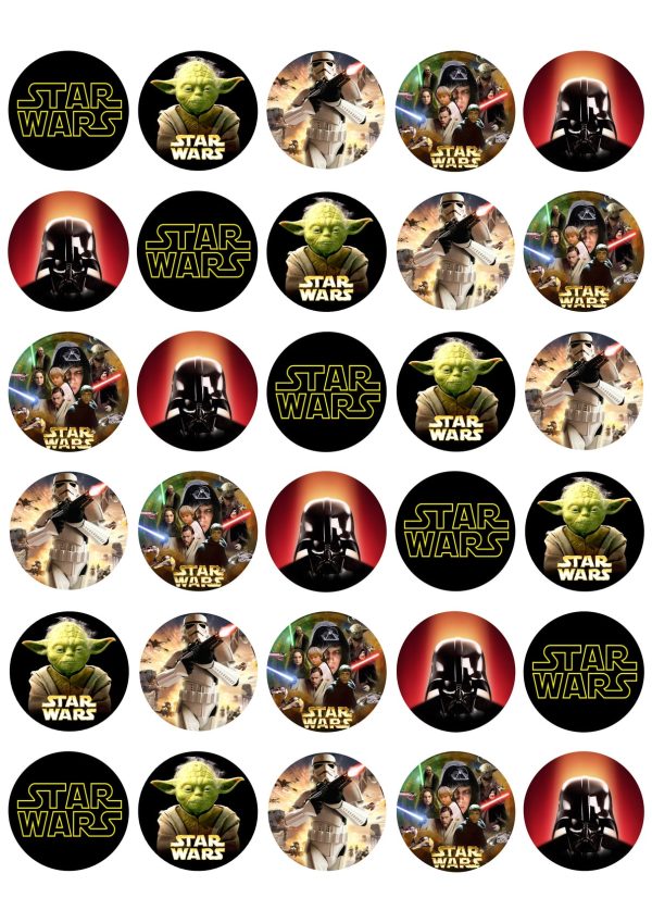 Star Wars Classic Logo Luke Skywalker Chewbaca Princess Leia Darth Vader Light Sabers Yoda and Storm Troopers Edible Cupcake Topper Images ABPID06022 Sale