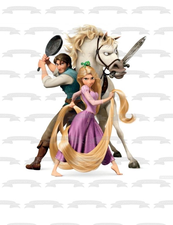 Tangled Rapunzel Flynn Rider Maximus Sword and a Frying Pan Edible Cake Topper Image ABPID06175 Supply