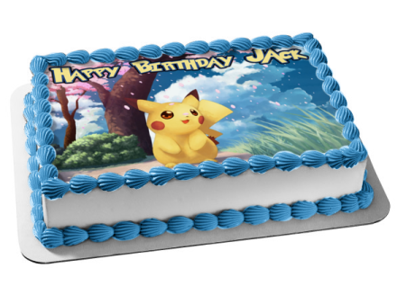 Pokemon Pikachu Trees Grass Clouds Edible Cake Topper Image ABPID08786 Hot on Sale