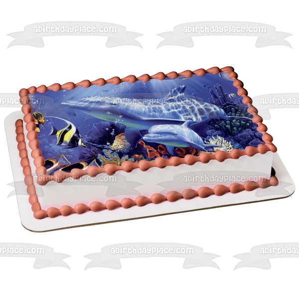 Under the Sea Pod Dolphins Swimming Coral Edible Cake Topper Image ABPID09152 Online Hot Sale