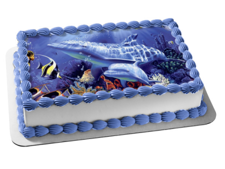 Under the Sea Pod Dolphins Swimming Coral Edible Cake Topper Image ABPID09152 Online Hot Sale