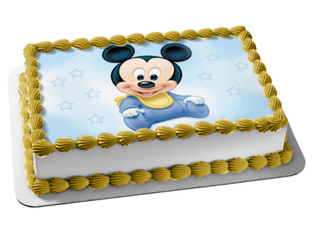 Baby Mickey Mouse Bib Blue Starry Background Edible Cake Topper Image ABPID08291 Sale