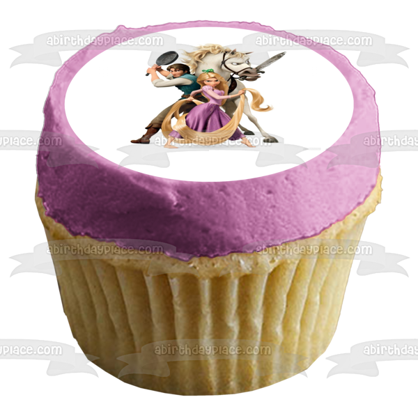 Tangled Rapunzel Flynn Rider Maximus Sword and a Frying Pan Edible Cake Topper Image ABPID06175 Supply