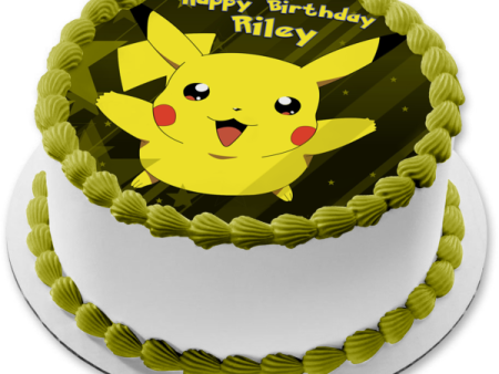 Pokemon Pikachu with a Green Star Background Edible Cake Topper Image ABPID05776 Online Hot Sale