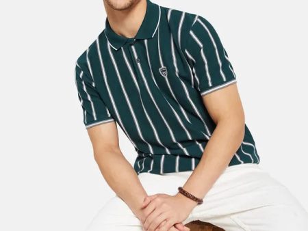 Vertical Stripes Print Polo T- Shirt Online now