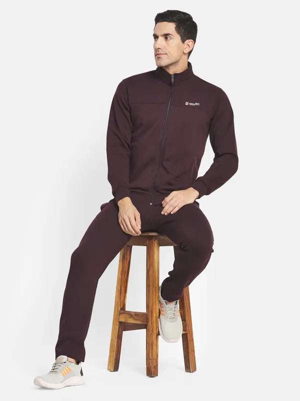 Men Burgundy Solid Cotton Tracksuit For Discount