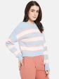 Mettle Women Blue  White Striped Pullover Cheap