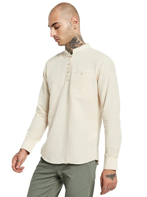 Mettle Mandarin Collar Cotton Casual Shirt Fashion