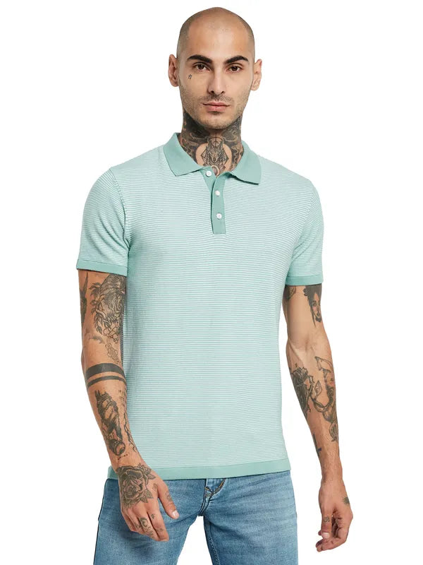 Mettle Striped Polo Collar Cotton T-Shirt Sale