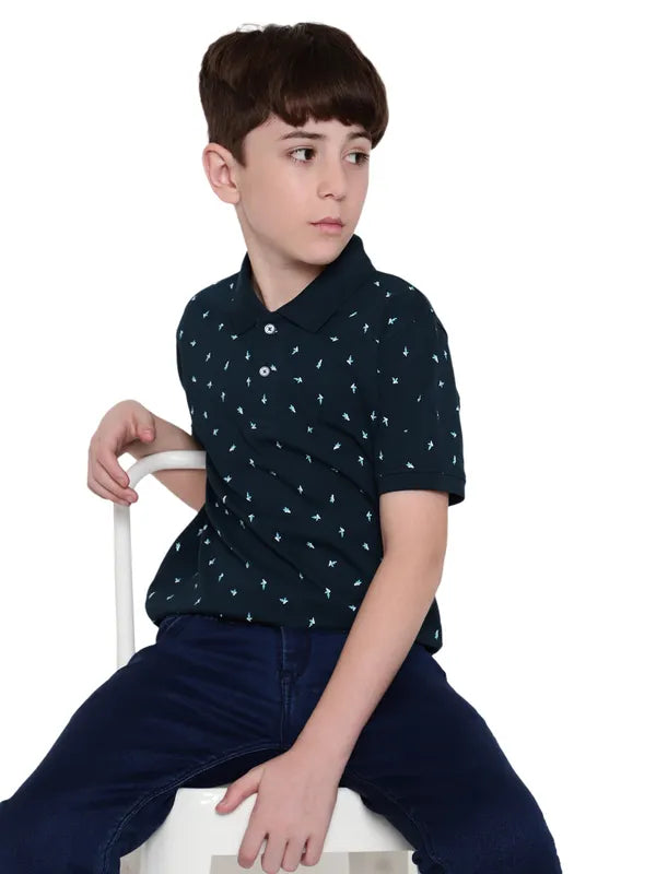 Octave Boys Micro Ditsy Printed Polo Collar Cotton T-Shirt Online now