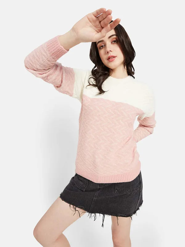 Mettle Women Pink  White Colourblocked Pullover For Sale