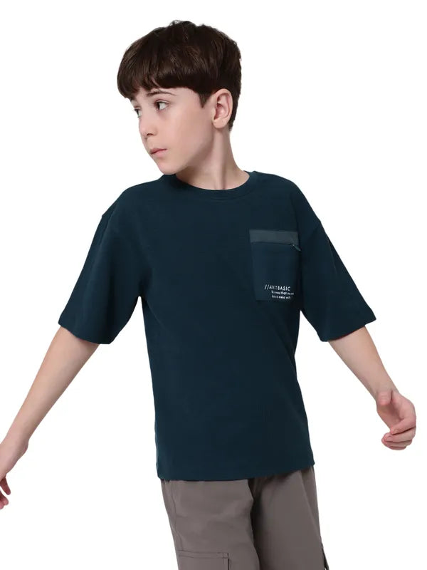 Octave Boy Solid Round Neck Drop Shoulder Sleeves Pockets T-Shirt Sale