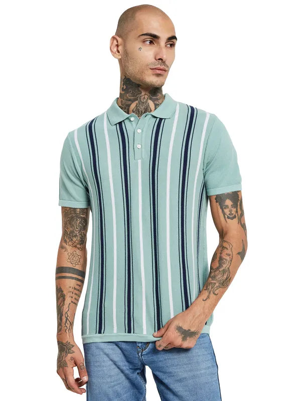 Mettle Striped Polo Collar Cotton Regular Fit Casual T-Shirt Cheap