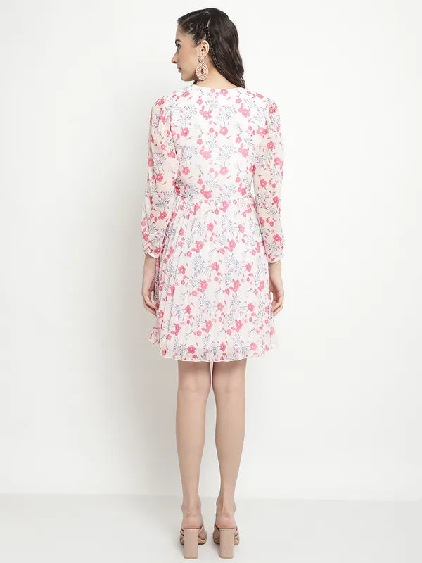 Mettle Floral Printed Puff Sleeve Fit Flare Dress Discount