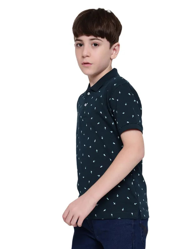 Octave Boys Micro Ditsy Printed Polo Collar Cotton T-Shirt Online now