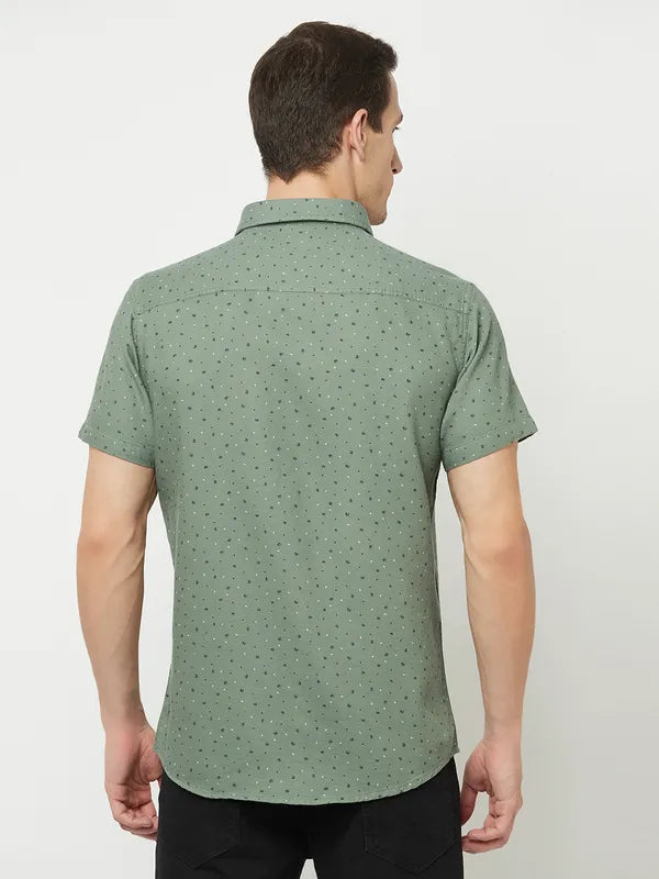 Mettle Men Olive Green Printed Casual Shirt Online Hot Sale