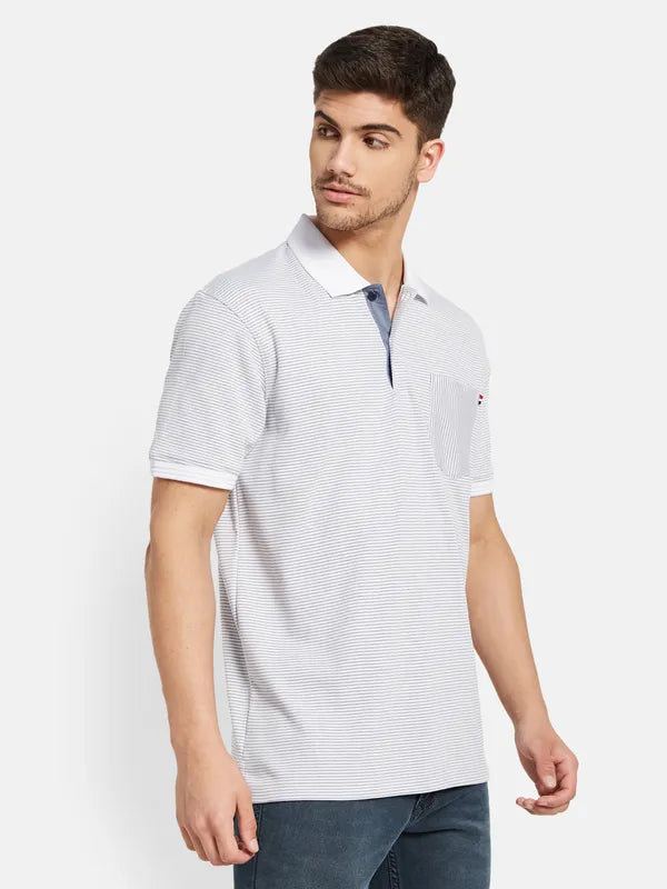 Stripes Print Polo T-Shirt With Chest Pocket Hot on Sale