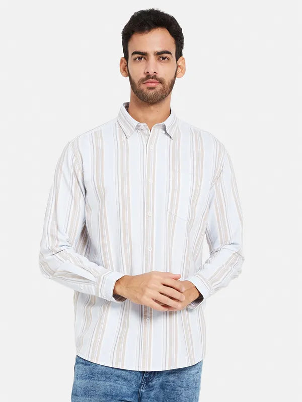 Mettle Men Blue Opaque Striped Casual Shirt Cheap