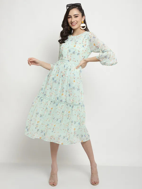 Mettle Floral Print Bell Sleeve Fit Flare Midi Dress Cheap