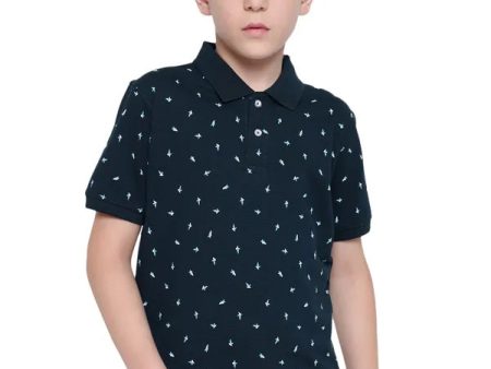 Octave Boys Micro Ditsy Printed Polo Collar Cotton T-Shirt Online now