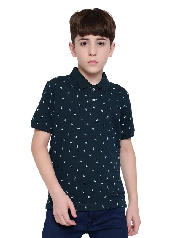 Octave Boys Micro Ditsy Printed Polo Collar Cotton T-Shirt Online now